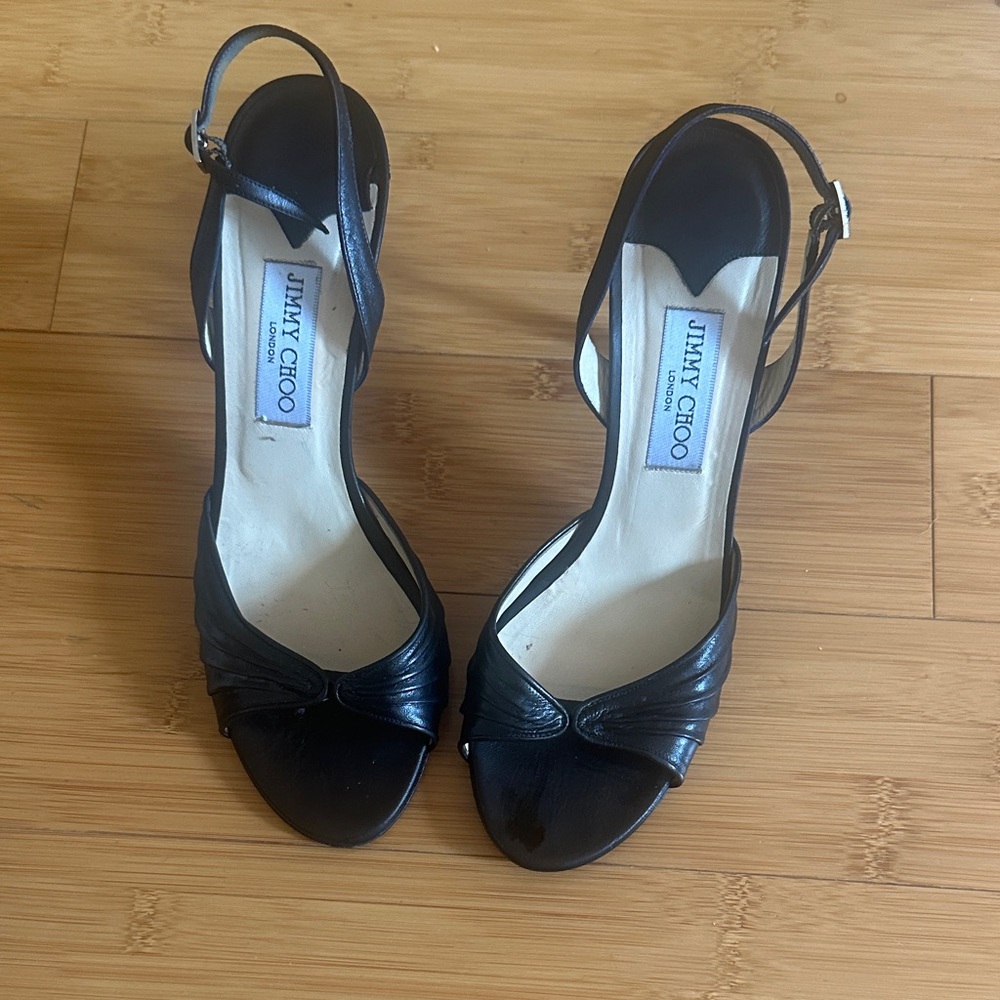 Jimmy Choo Black Open-Toe Heels